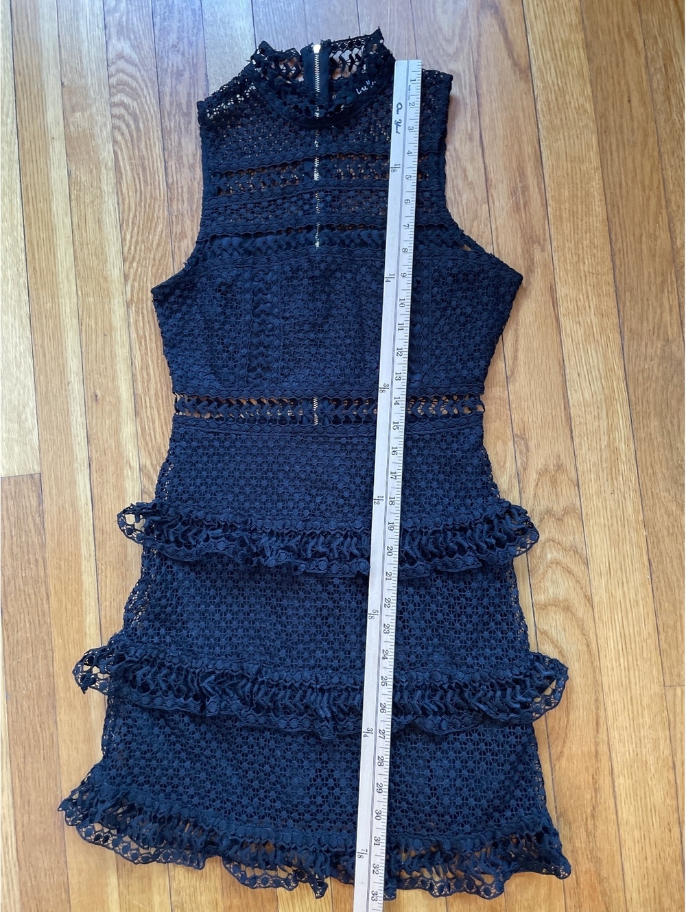 Lulus Name of Love Black Lace Dress Crochet Mini Sleeveless Tiered Ruffle Small - Picture 6 of 7